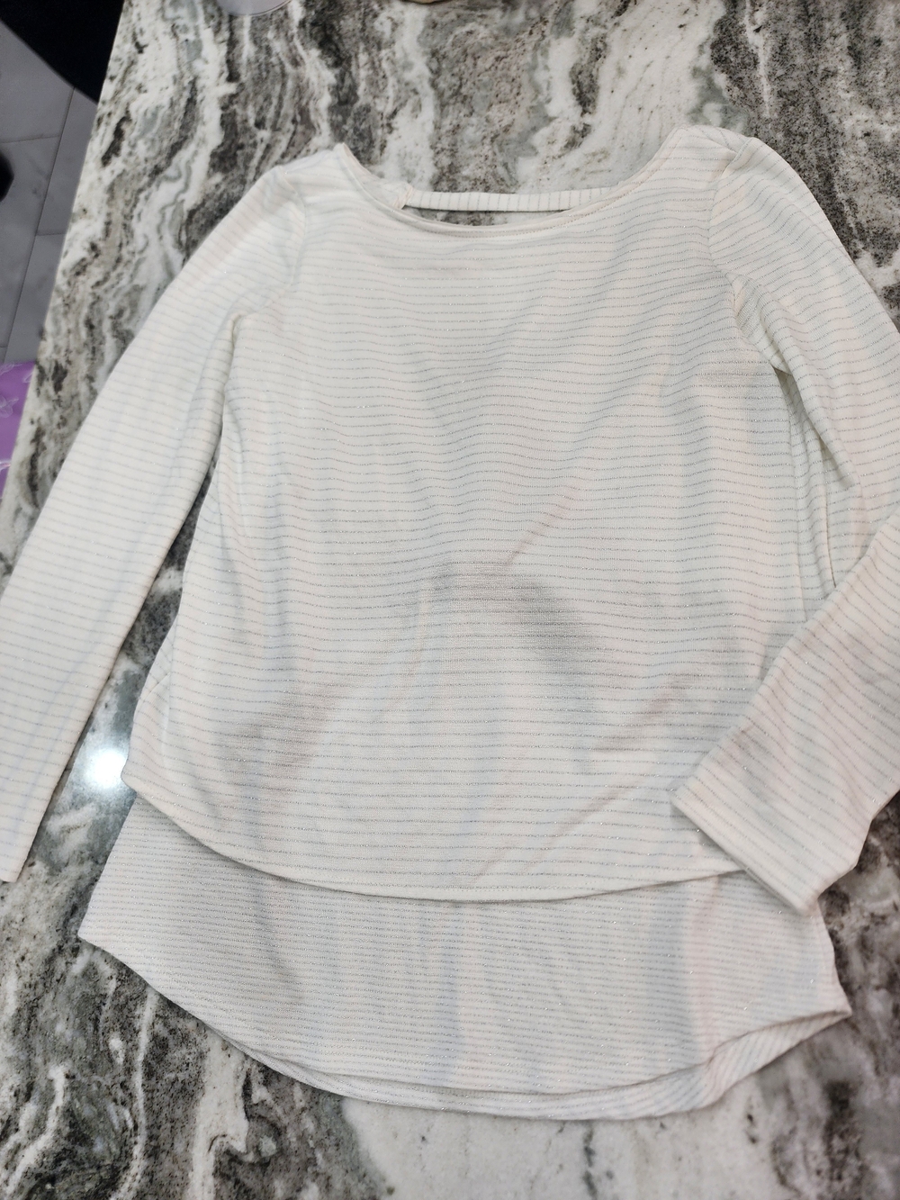 Women's White  Long-Sleeve Layered Hem Top